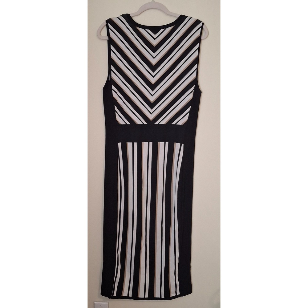 New York & Company Womens Large Sweater Dress Black White Striped Chevron Midi - Picture 9 of 9